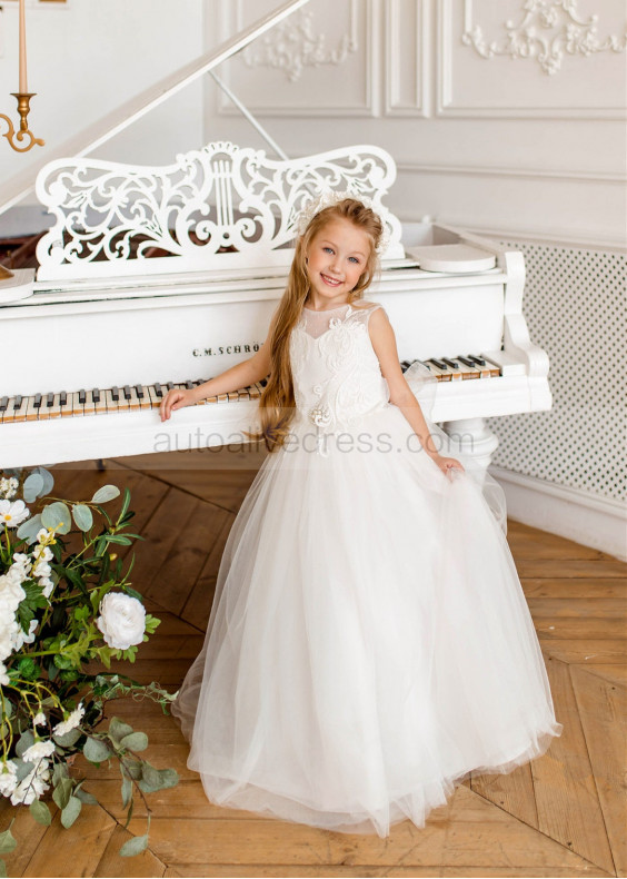 Ivory Lace Tulle Flower Girl Dress Communion Dress